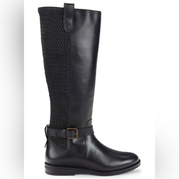 NEW Cole Haan Belted Leather Knee High Riding Boots in Black size 5.5 - Picture 2 of 16